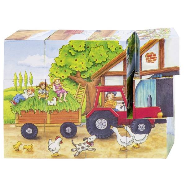 GOKI Würfelpuzzle Jahreszeiten auf dem Bauernhof