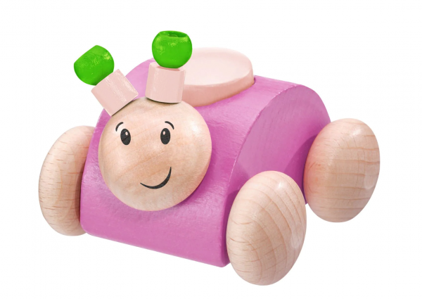 SELECTA Rollina, Rollgreifling Käfer mit Quietsche aus Holz, Rosa,