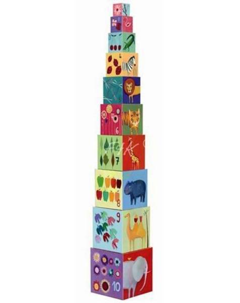 DJECO Stapelwürfel: 10 nature and animal blocks