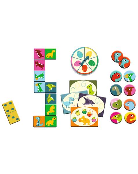DJECO Lernspiel MEMO, BINGO, DOMINO – DINOSAURIER (72-teilig)