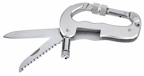 MOSES Expedition Natur Multifunktions-Karabiner mit Messer, Säge und LED-Licht