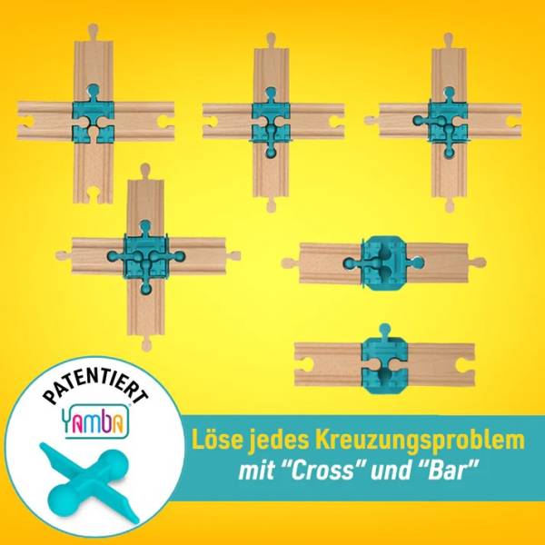 YAMBA Adapter-Set "CROSS BAR"- Adapter-Steine für Brio®-Schienen und Duplo®-Bausteine