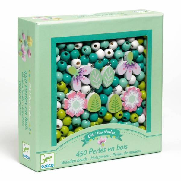 DJECO Schmuck basteln Holzperlen Blätter und Blumen