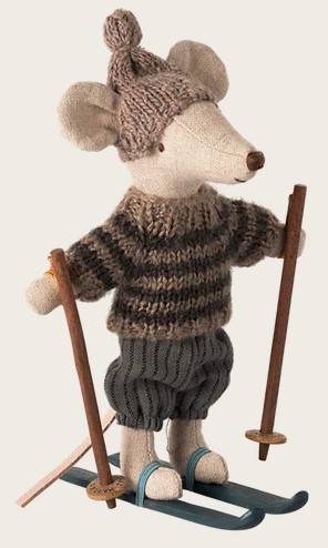 MAILEG Wintermaus mit Skiset, Großer Bruder (Grau)