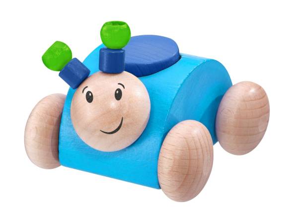 SELECTA Rollino Rollgreifling Käfer mit Quietsche aus Holz, Blau 7,5 cm